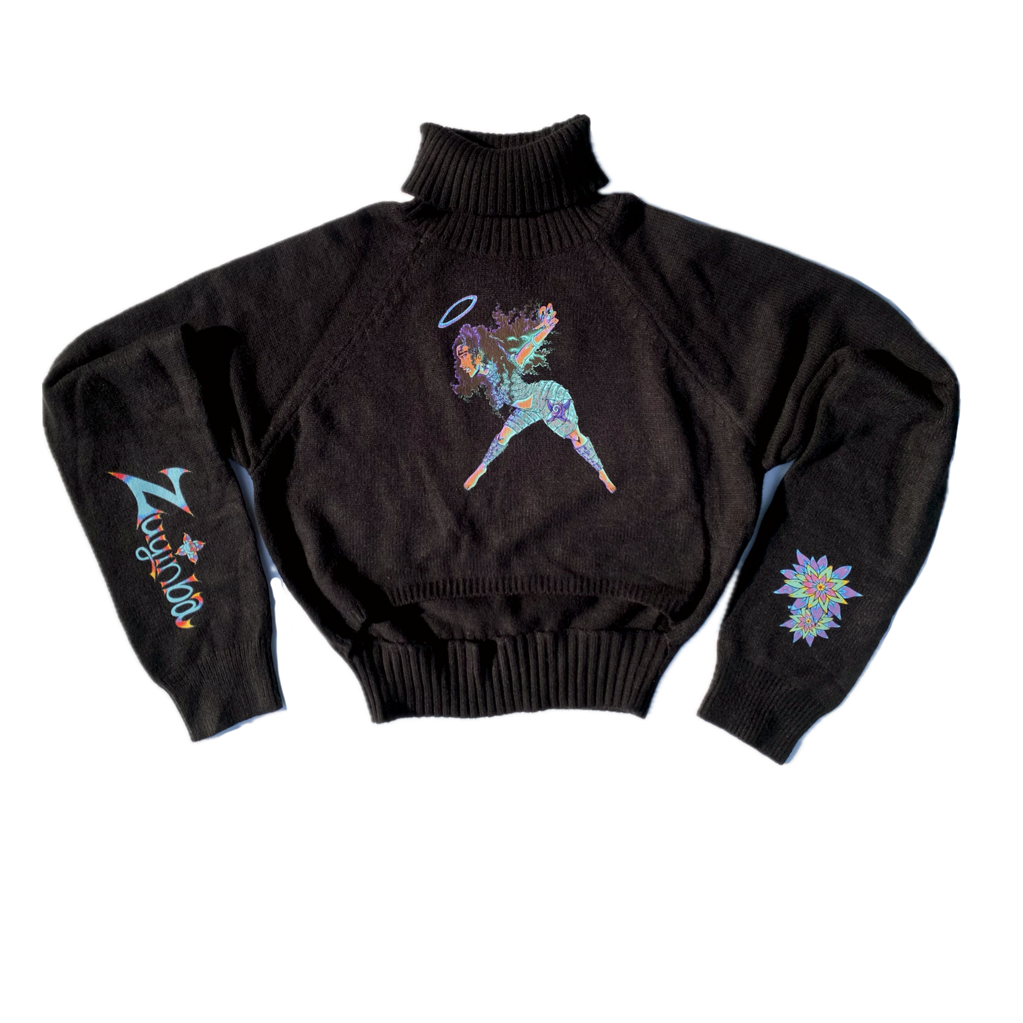 Limeria Goddess Crop Top Turtle Neck Sweater “Night” Black