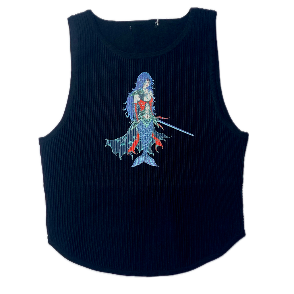 Vamera Ocseria Mermaid Queen on Night Black Crop Top Sweater