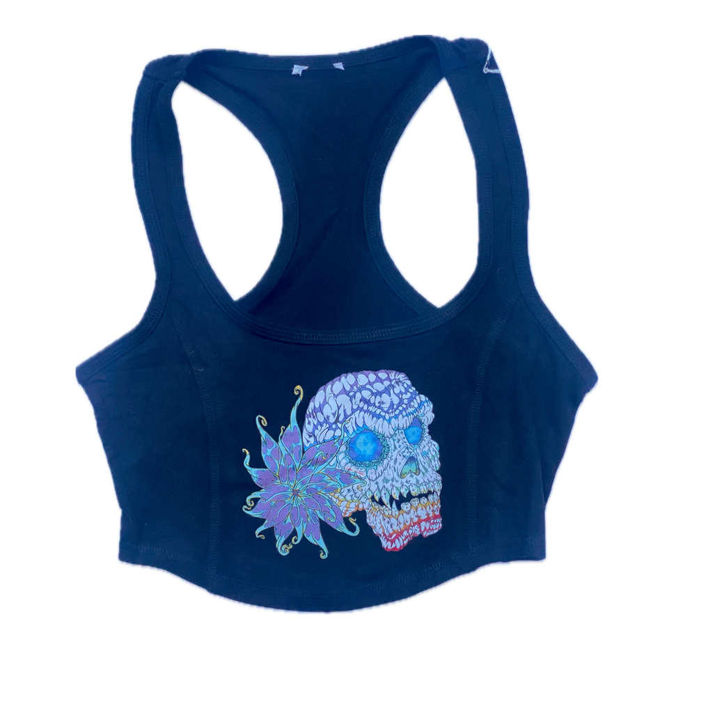 Rebirth Skull Sports Fit Crop Top Night Black