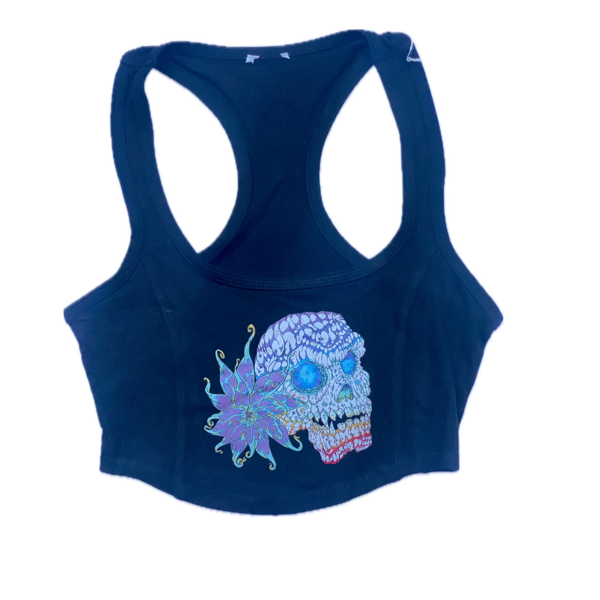 Rebirth Skull Sports Fit Crop Top Night Black