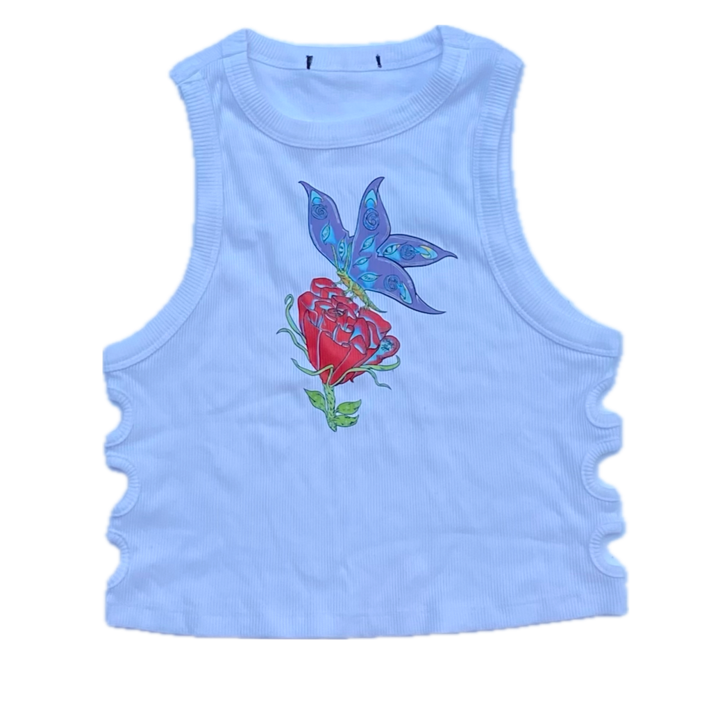 Celestial Butterfly Tank Crop Top “Snow Style” White
