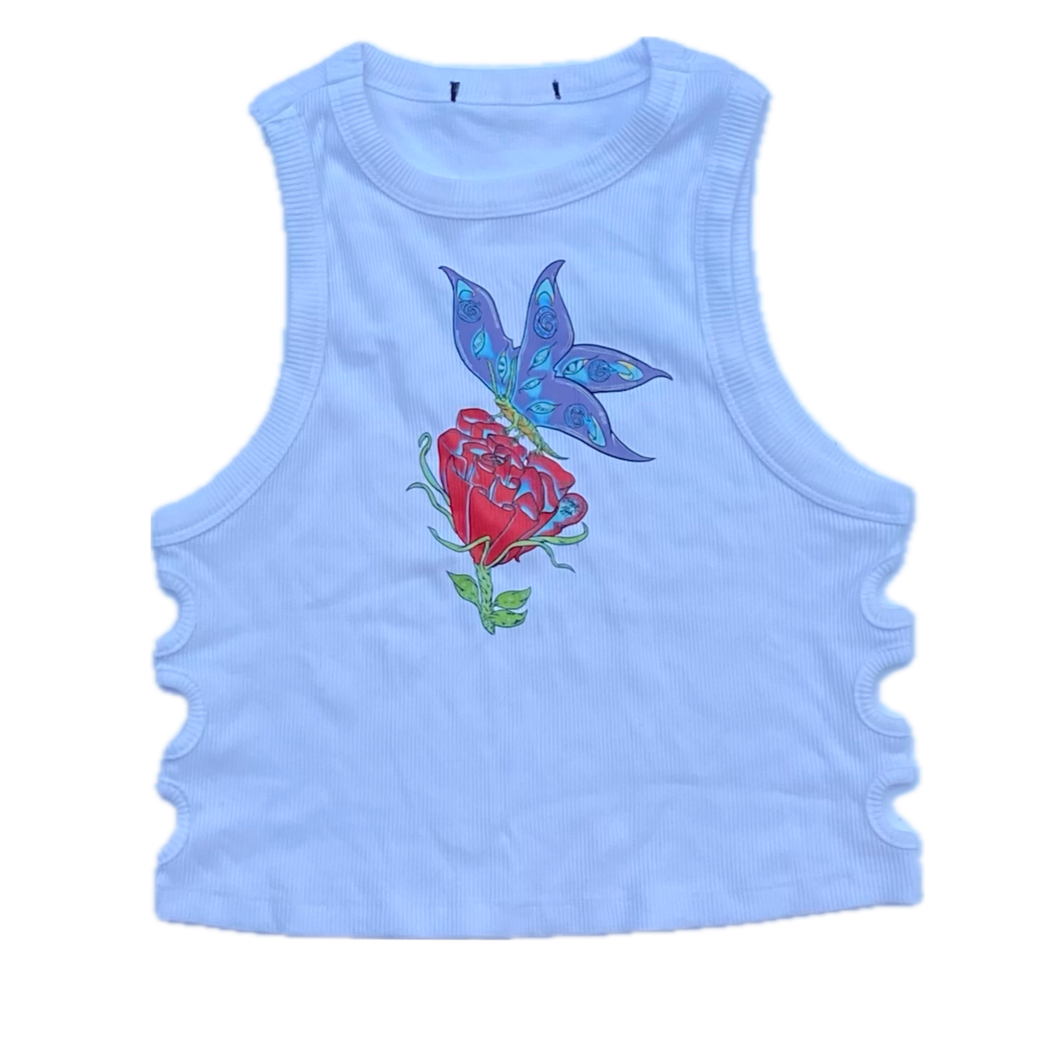 Celestial Butterfly Tank Crop Top “Snow Style” White