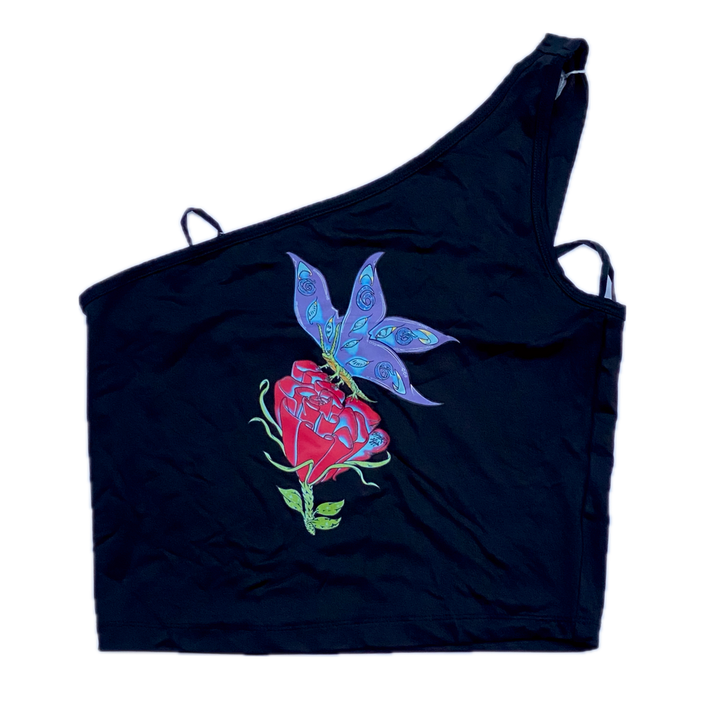 Celestial Butterfly Night Black Tank Crop Top