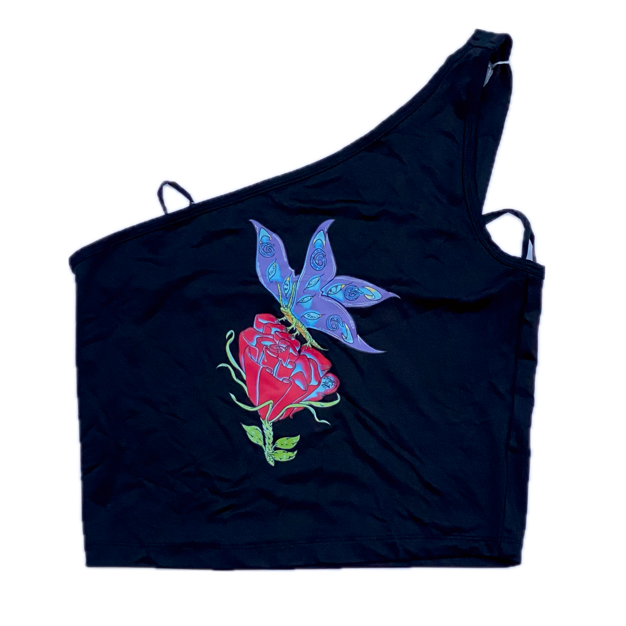 Celestial Butterfly Night Black Tank Crop Top