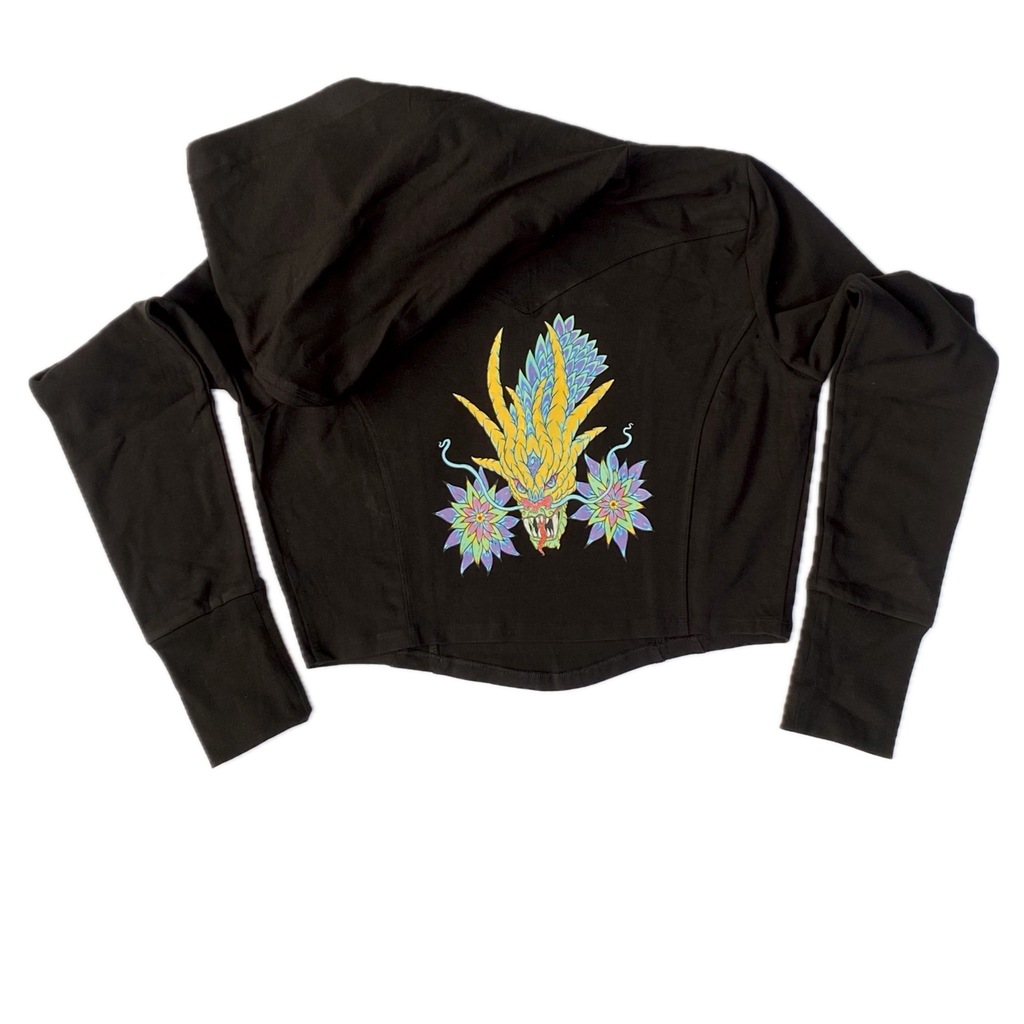 Iris The Dragon Crop Top Hoodie “Night Black”