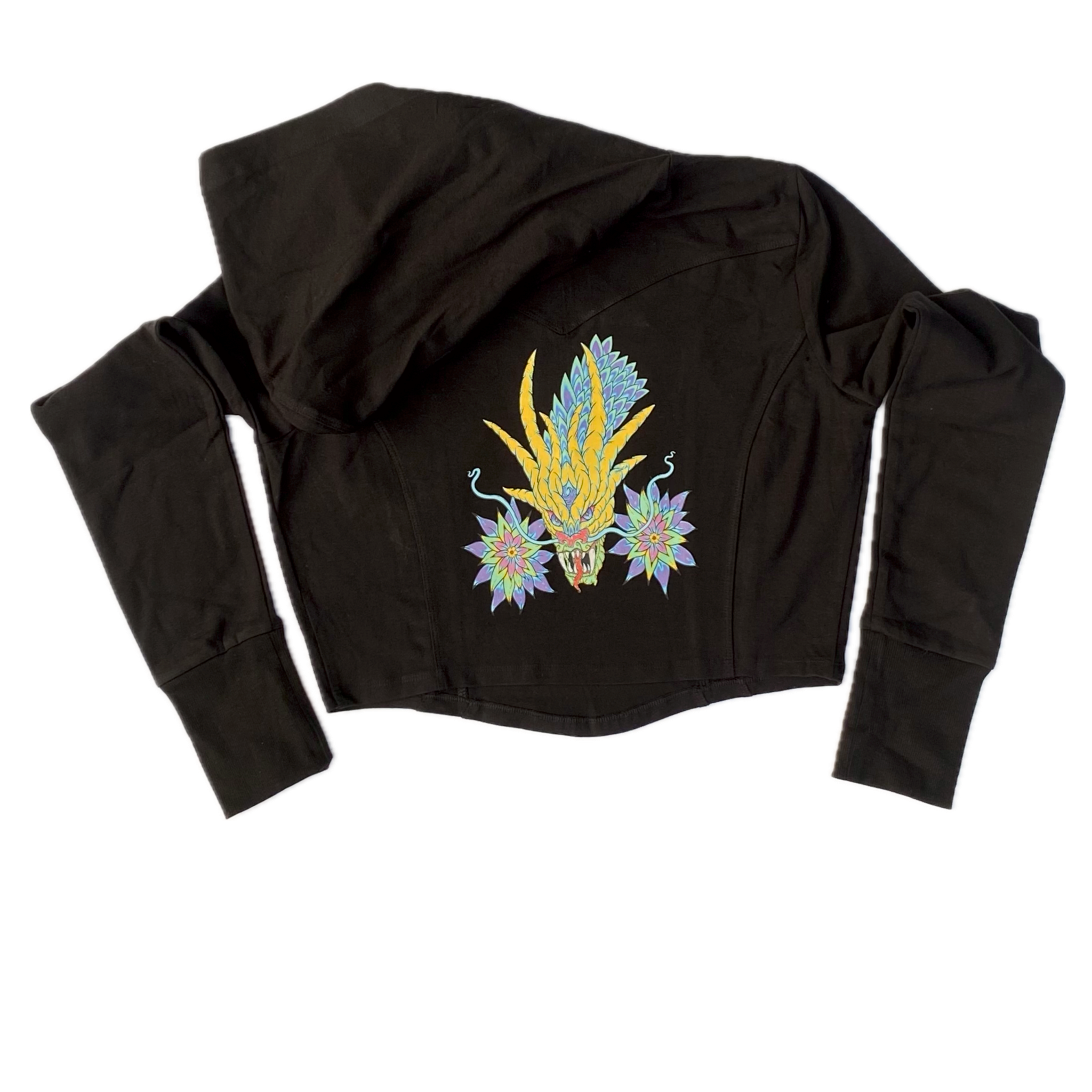 Iris The Dragon Crop Top Hoodie “Night Black”