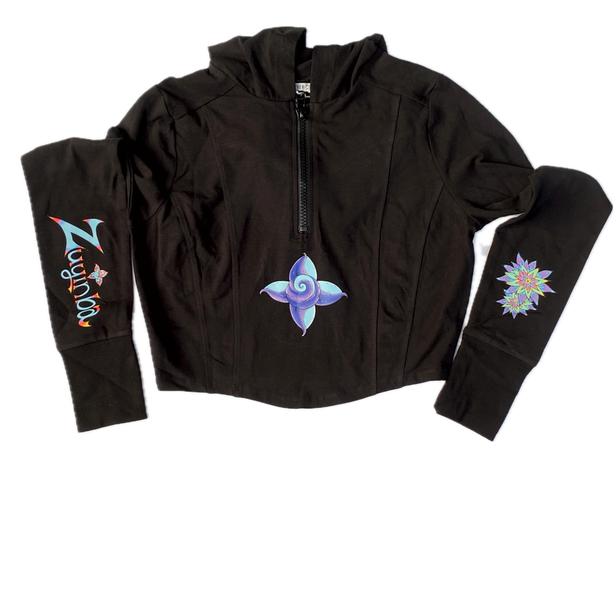 Iris The Dragon Crop Top Hoodie “Night Black”