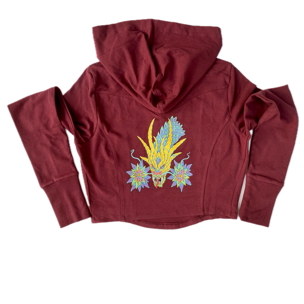 Iris The Dragon Crop Top Hoodie “Wine Red” Sports Fit