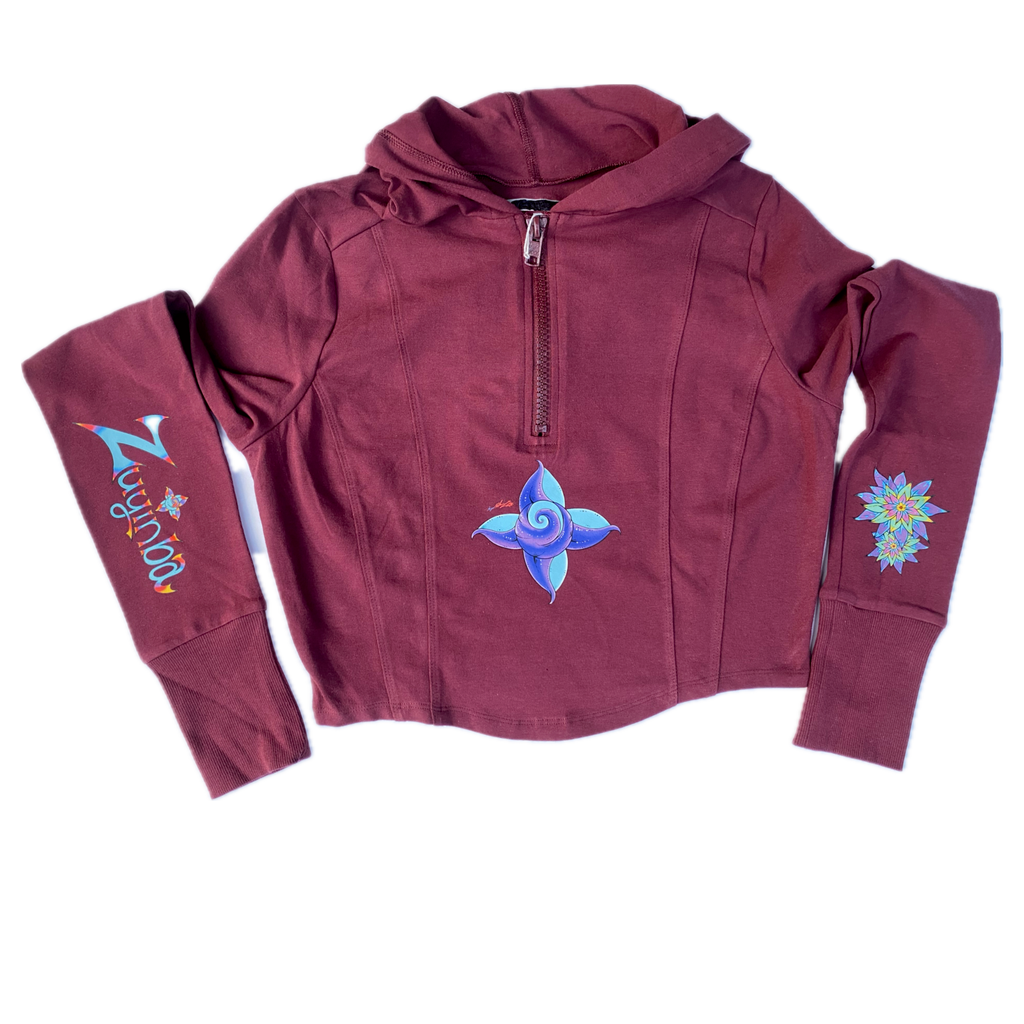Iris The Dragon Crop Top Hoodie “Wine Red” Sports Fit