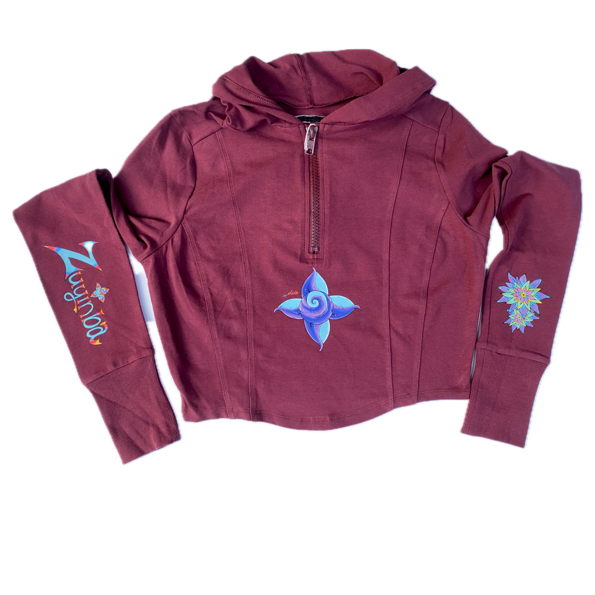 Iris The Dragon Crop Top Hoodie “Wine Red” Sports Fit