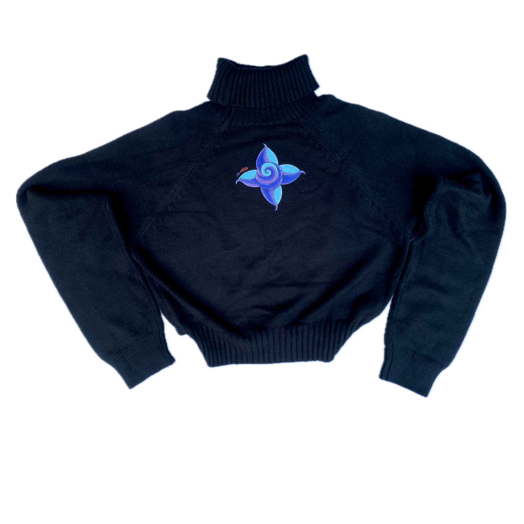 Iris The Dragon Crop Top Turtle Neck Sweater “Night Black”