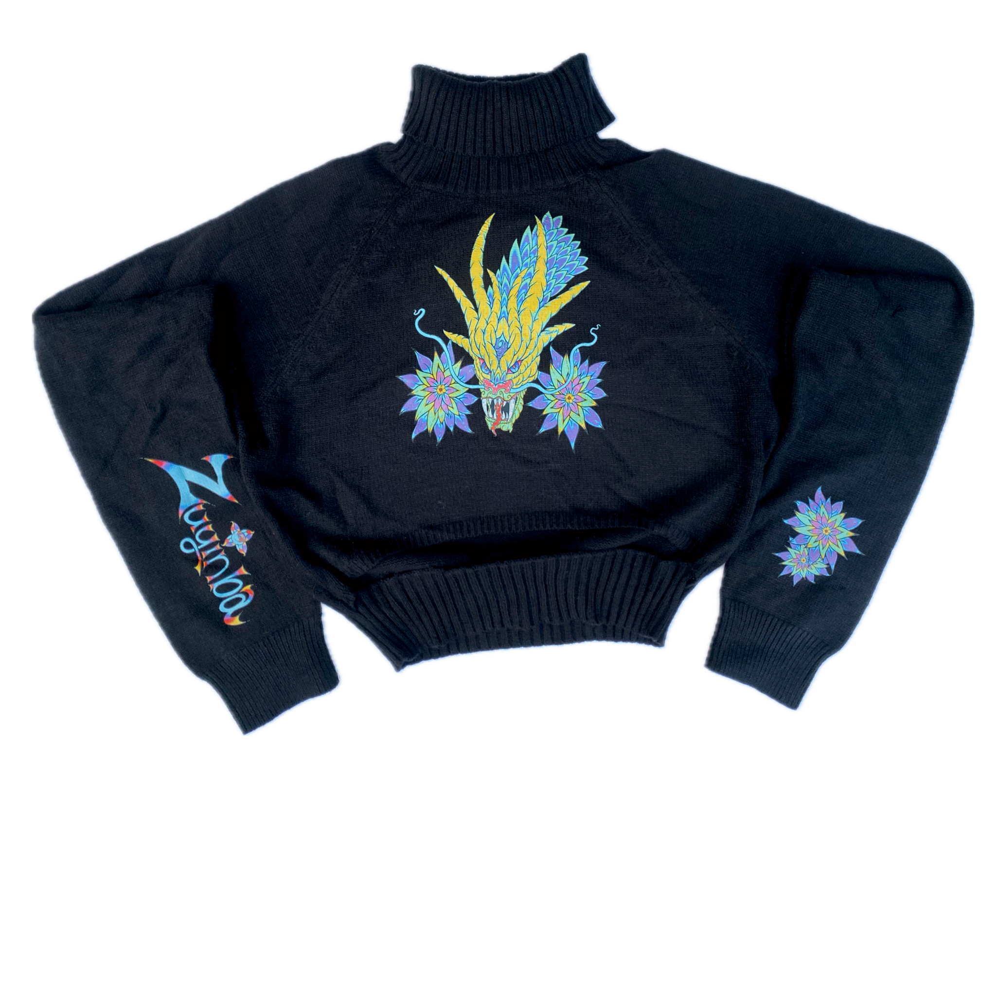 Iris The Dragon Crop Top Turtle Neck Sweater “Night Black”