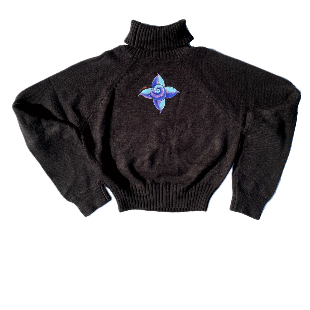 Limeria Goddess Crop Top Turtle Neck Sweater “Night” Black