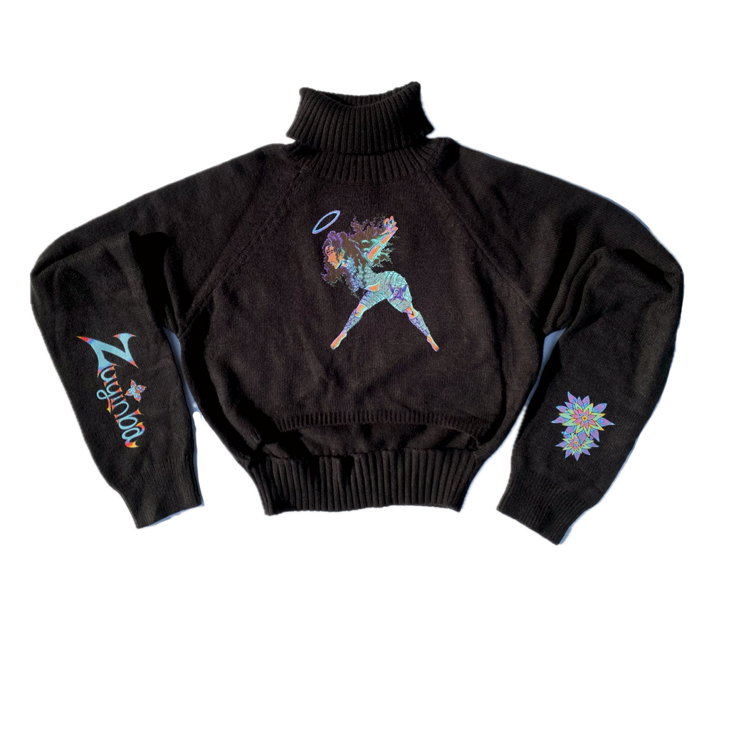 Limeria Goddess Crop Top Turtle Neck Sweater “Night” Black