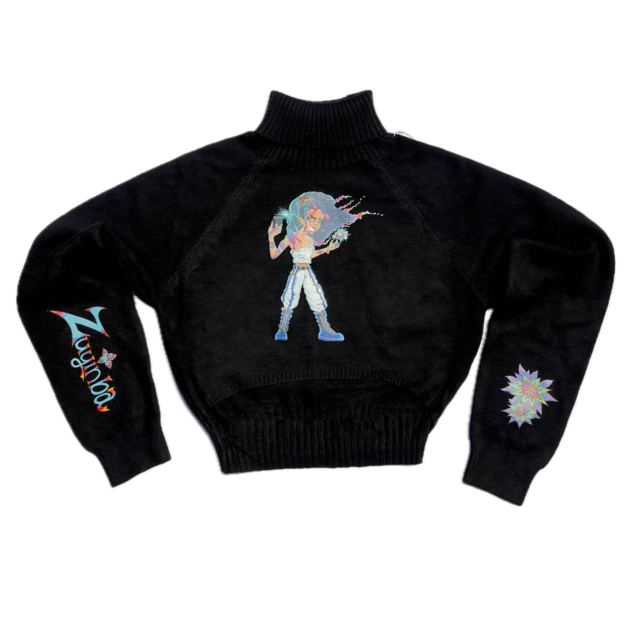 Personia Crop Top Turtle Neck Sweater “Night” Black