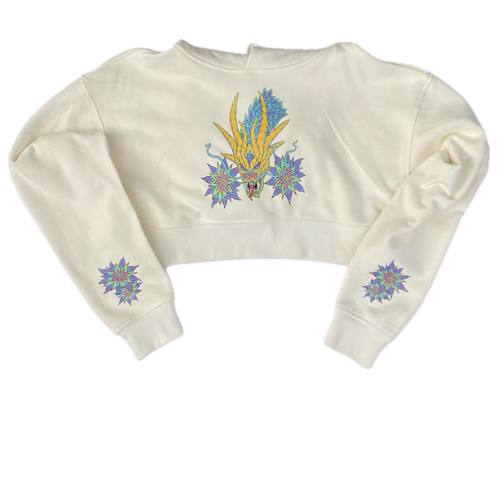 Iris The Dragon Crop Top Hoodie “Vanilla Bean” White