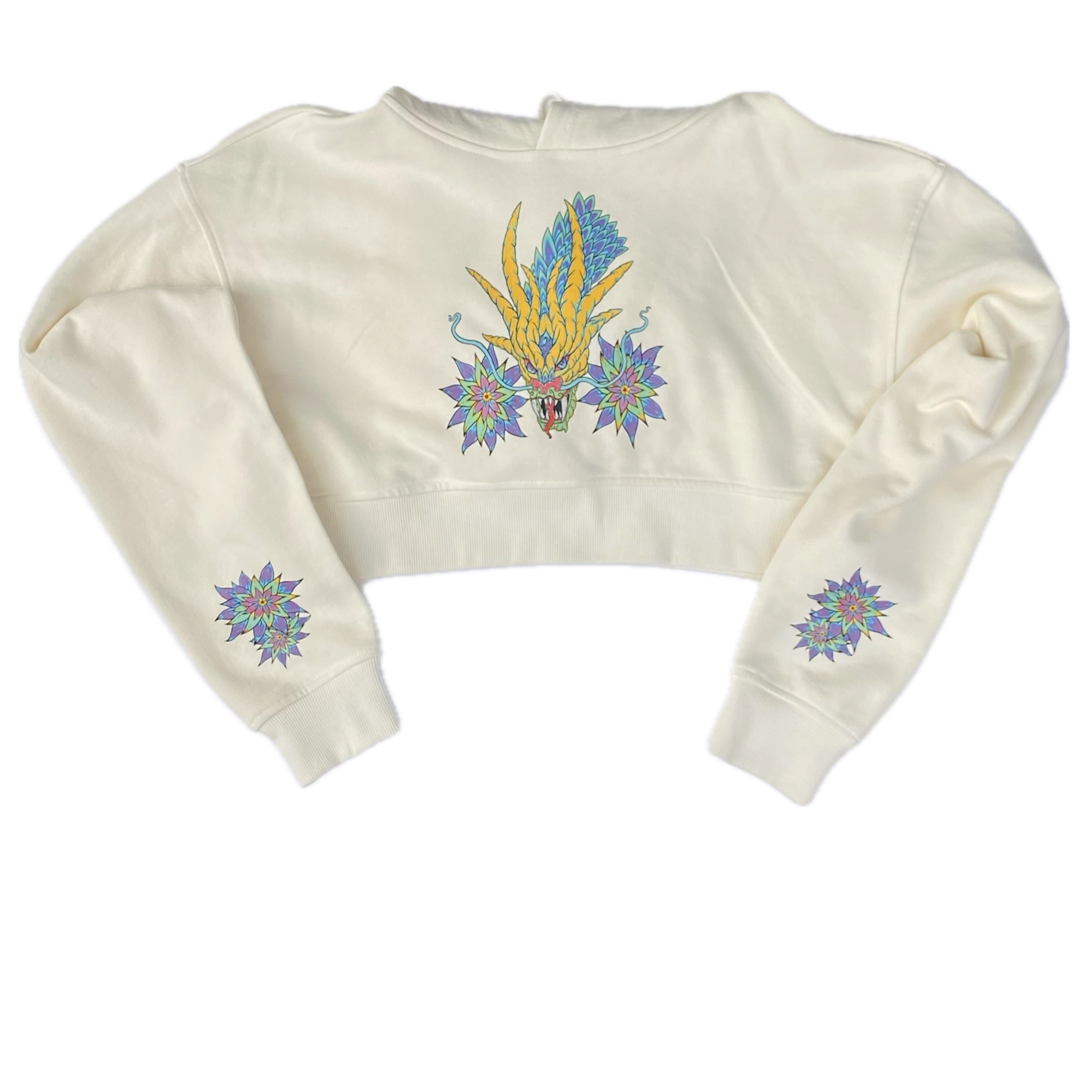 Iris The Dragon Crop Top Hoodie “Vanilla Bean” White