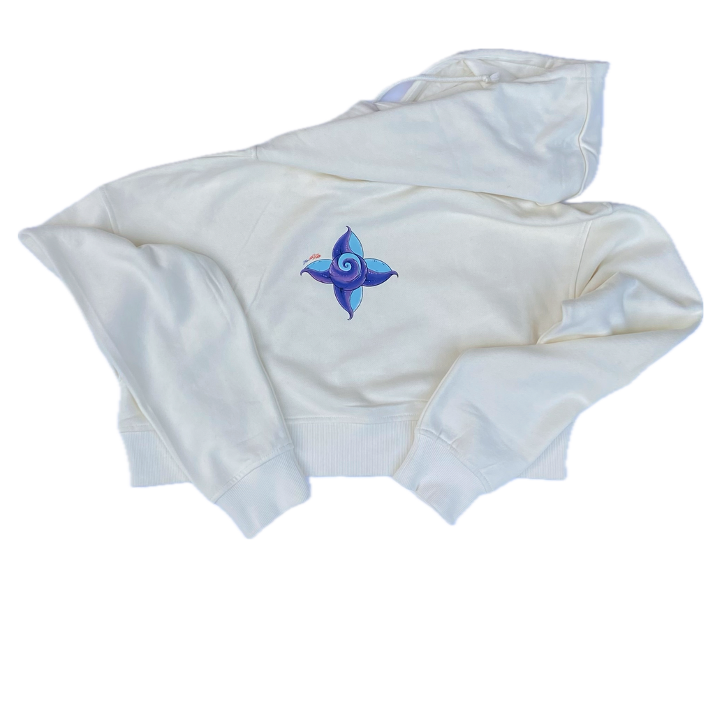 Iris The Dragon Crop Top Hoodie “Vanilla Bean” White